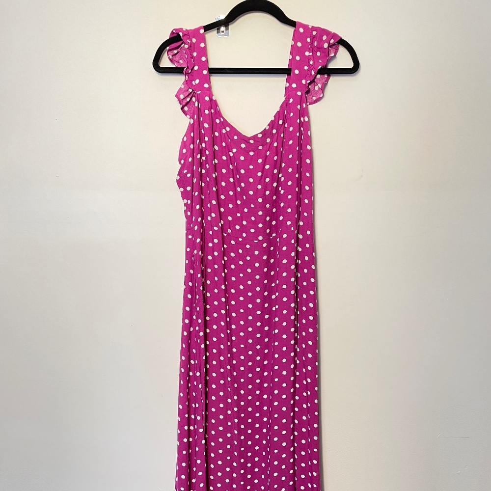 Dotted ruffle pink midi
